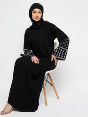 Black Kefiyyeh Embroidery Abaya with Black Hijab