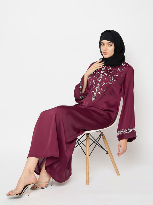 Handwork Maroon Abaya with Black Hijab