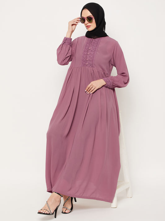 Lace Worked Abaya for Women with Black Georgette Scarf