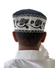 Men's Black Cotton Embroidered Prayer Kufi Cap