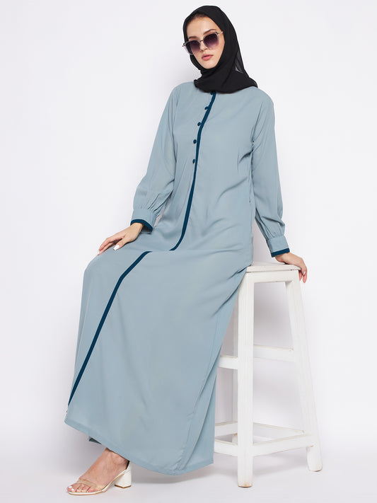 Sea Green Abaya for women with Black Georgette Scarf