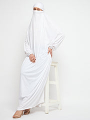 One Piece White Loose Fit Jilbab Abaya for Women