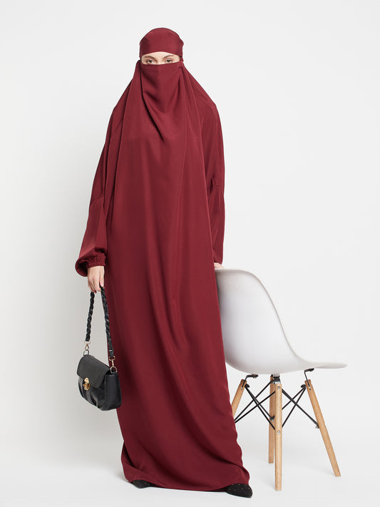 Maroon One Piece Free Size Jilbab for Women