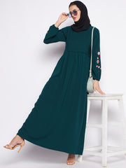 Embroidery Work Abaya for Women with Black Georgette Scarf