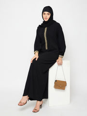 Black Handwork Abaya with Black Georgette Scarf