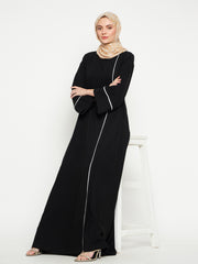 Side Open A-Line Abaya for Women with Black Georgette Hijab