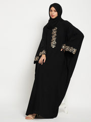 Embroidery Black Abaya/Burqa for Women With Black Georgette Scarf