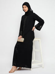 Black Embroidery Abaya with Black Georgette Hijab