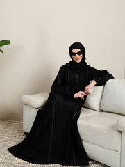 Embroidered Black Abaya for women with Black Scarf