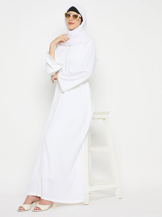 Embroidery White Abaya Umrah/Hajj with Black Hijab