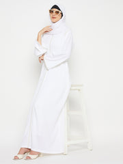 Embroidery White Abaya Umrah/Hajj with Black Hijab