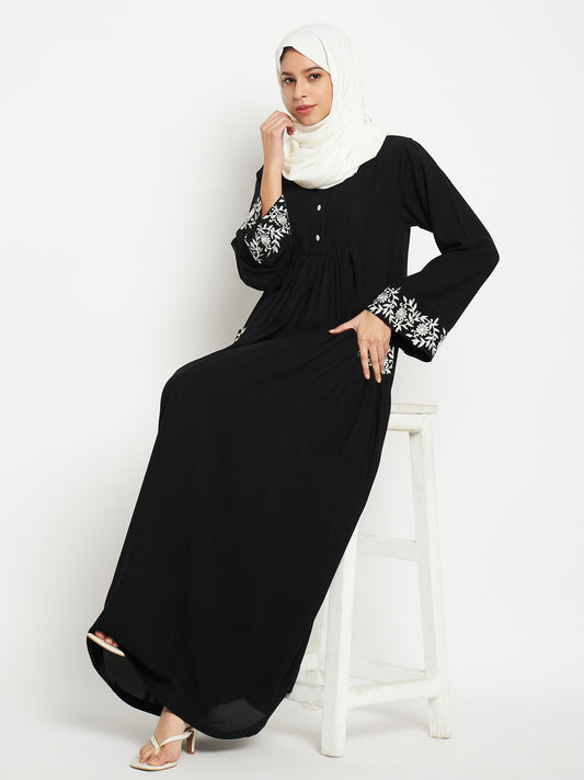 Embroidery Abaya/Burqa for Women with Black Georgette Scarf