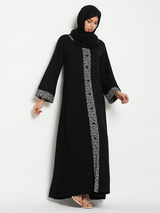 A-line Abaya/Burqa for Women with Black Georgette Scarf