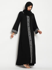 A-line Abaya/Burqa for Women with Black Georgette Scarf