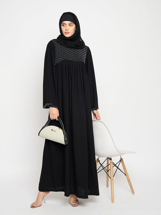 Handwork Detailing Black Abaya with Black Hijab for Women