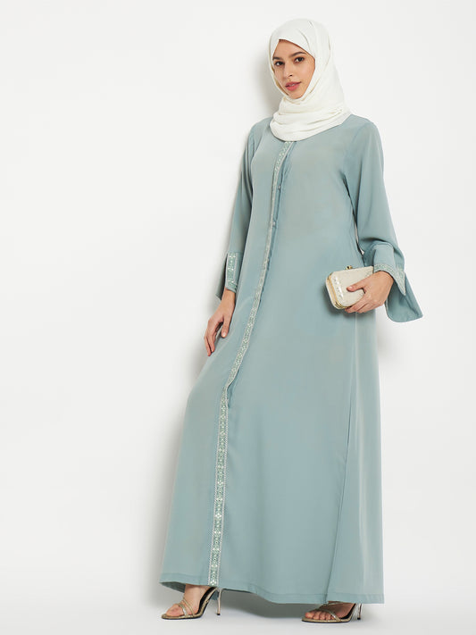 Embroidery Front Open Abaya Burqa with Black Georgette Scarf