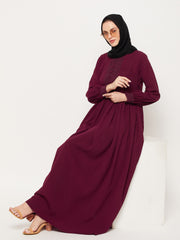 Maroon Lace Work Abaya for Women with Black Georgette Scarf