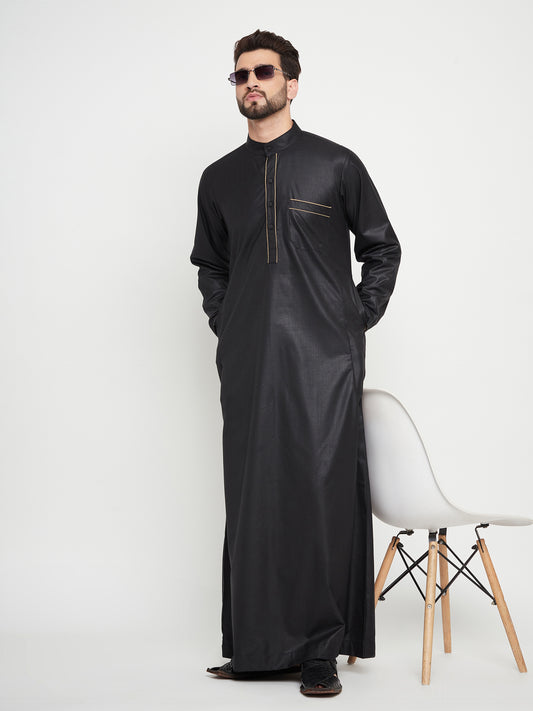 Black Arab Thobe / Jubba for Men with Piping Design