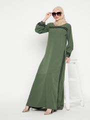 Jade Green A-Line Abaya for Women with Black Georgette Hijab