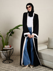 Front Open Embroidered Black Abaya for women with Scarf