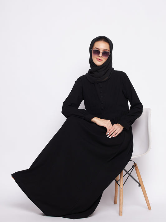 Black Solid Abaya for Women with Black Georgette Hijab