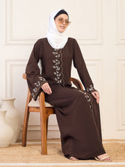 Handwork Brown Abaya with White Hijab