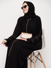 Black A-Line Abaya for Women with Black Georgette Hijab