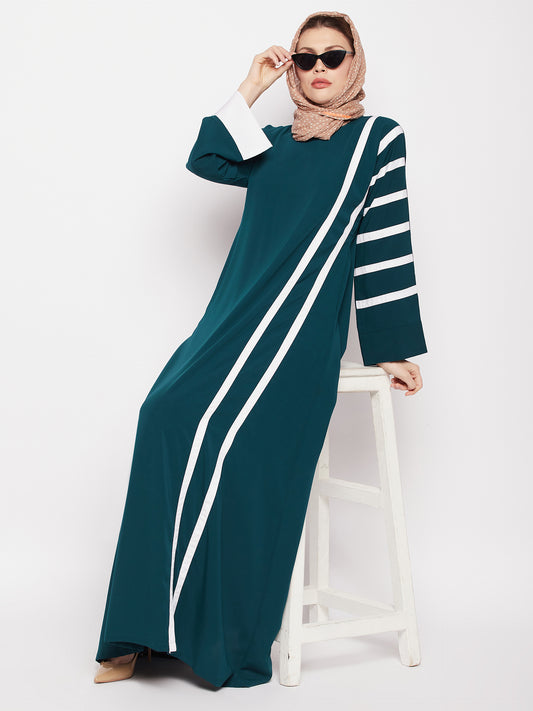 Aline Bottle Green Abaya for Women with Black Georgette Hijab