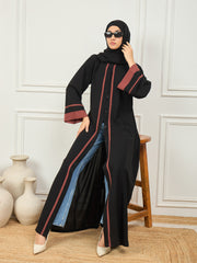 Front Open Burqa Abaya for Women with Black Georgette Hijab