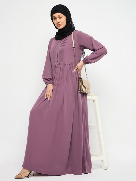 Pink Front Zip Closure Abaya for Women with Black Georgette Hijab