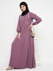 Pink Front Zip Closure Abaya for Women with Black Georgette Hijab