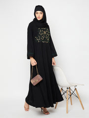 Handwork Detailing Black Abaya with Black Hijab
