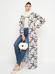 Front Open Abaya for Women with Black Georgette Scarf