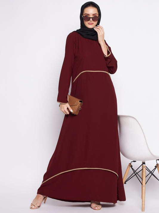 Maroon Abaya for Women Black Georgette Hijab
