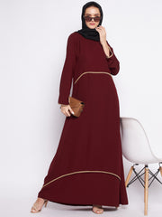 Maroon Abaya for Women Black Georgette Hijab