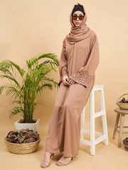 Handworked Luxury Modest Beige Abaya Burqa with Matching Hijab