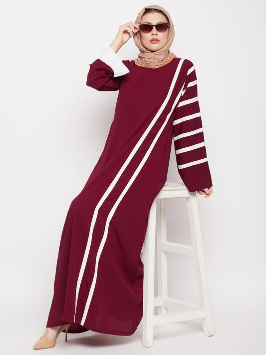 Maroon Abaya for Women with Black Georgette Hijab