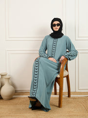 Green Kefiyyeh Embroidery Abaya/Burqa With Black Hijab