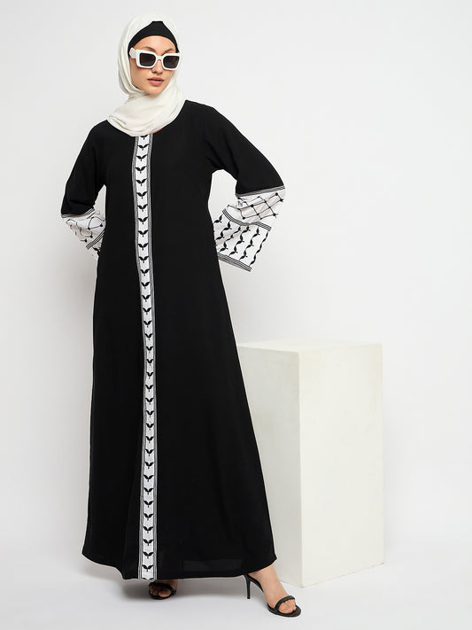 Kefiyyeh Embroidery Abaya with Black Hijab for Women