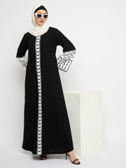 Kefiyyeh Embroidery Abaya with Black Hijab for Women