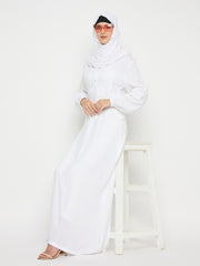 Rayon White Abaya for Umrah/Hajj with Black Hijab