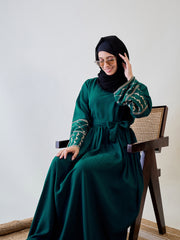 Kefiyyeh Embroidered Abaya/Burqa with Black Georgette Hijab