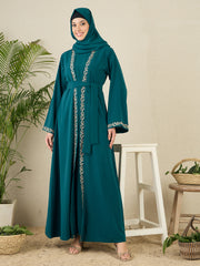Embroidered 2 Pieces Shrug Set Abaya with Matching Scarf