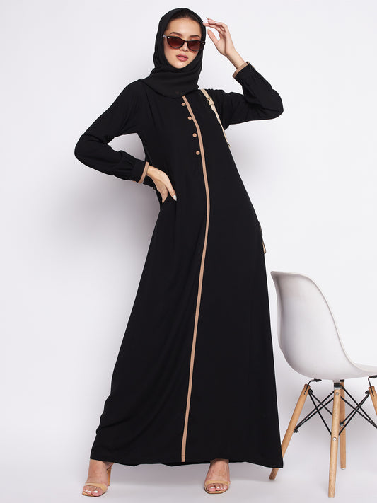Black Color Abaya for women with Black Georgette Scarf