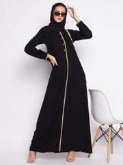 Black Color Abaya for women with Black Georgette Scarf