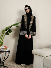 2 Pieces Embroidered Shrug Set Abaya with Black Scarf