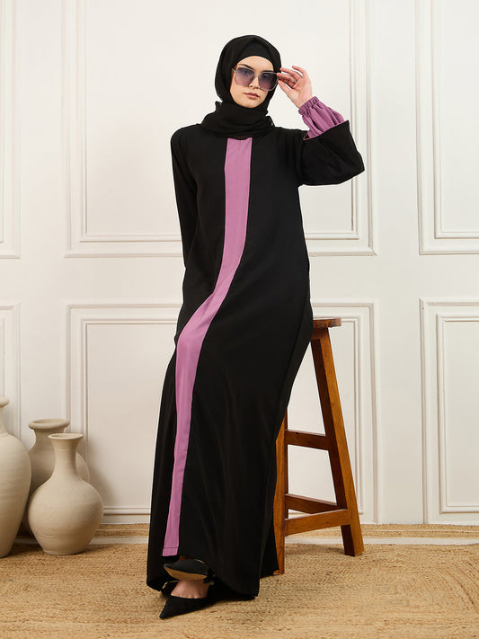 Abaya/Burqa in black and pink with Black Georgette Hijab