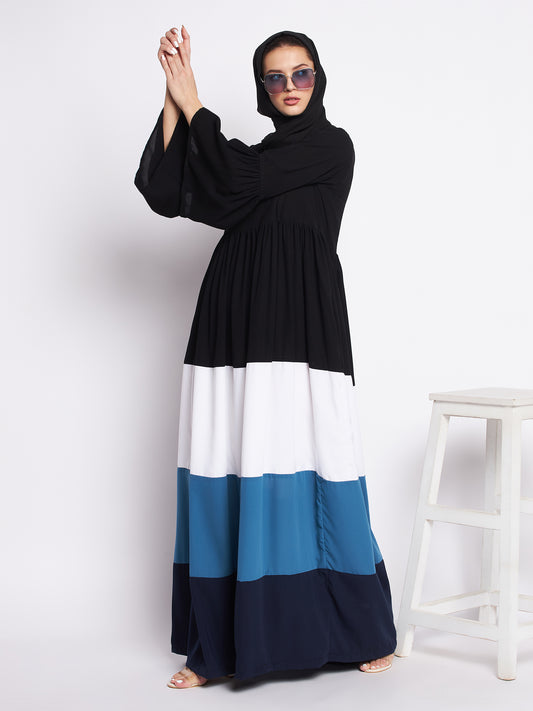 Multi-Colored Abaya for Women Women with Black Georgette Hijab