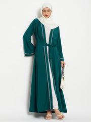 Set of 2 Front Open Lace Shrug Abaya with Black Georgette Hijab