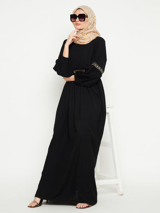 Embroidery Black Abaya for Women with Black Georgette Hijab